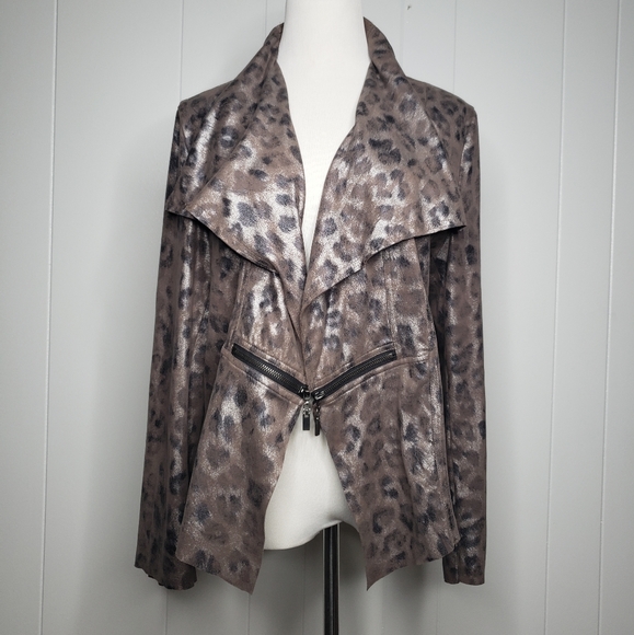 Peck & Peck Leopard Print Faux Suede Open Draped Front Jacket Simmery Cheetah XL - Picture 1 of 12
